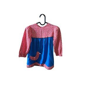 Vintage Montgomery Ward Girls' Long Sleeve Dress Red & Blue‎ w White Duck Print